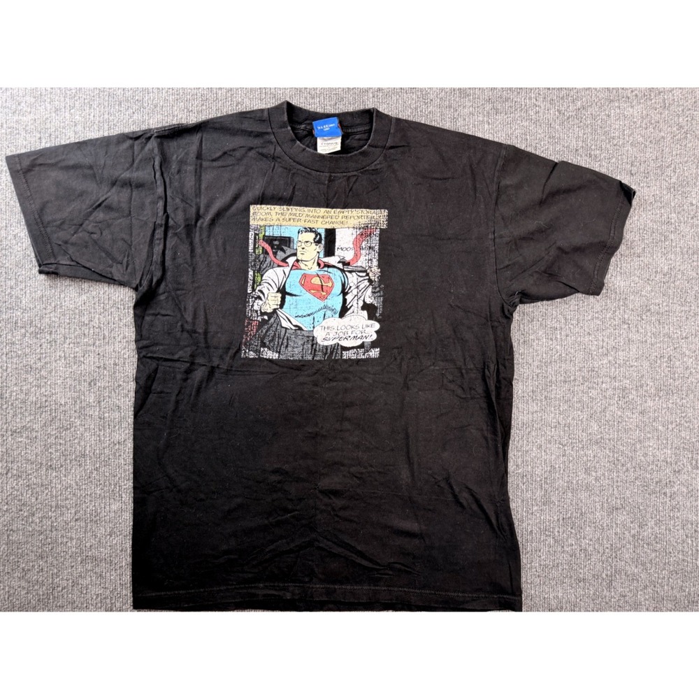 Superman DC Comics Clark Kent Graphic Tee Mens Large Black Cygnus Cotton T-Shirt